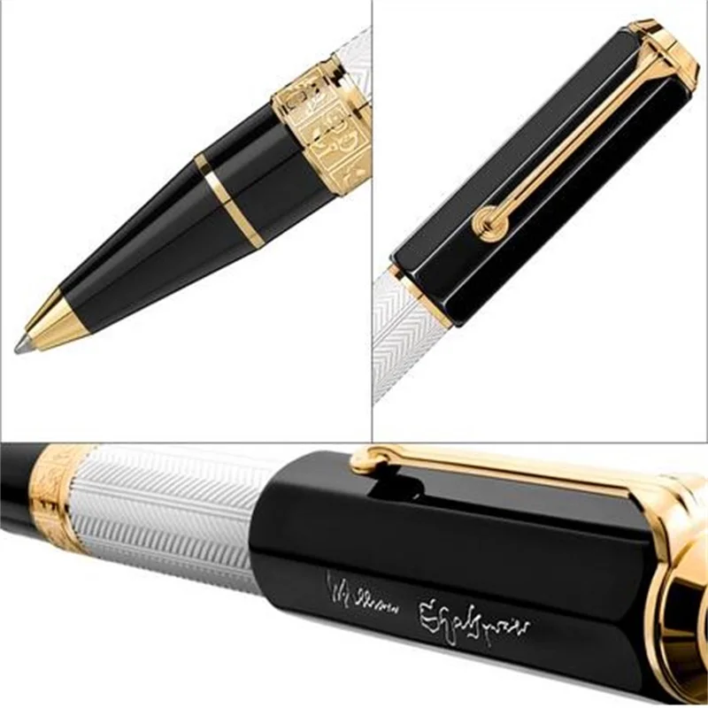 Луксозна химикалка писалка писател Уилям Шекспир MB, издаден в ограничен тираж, черни гел химикалки, изработени от въглеродни влакна със сериен номер 6836/9000