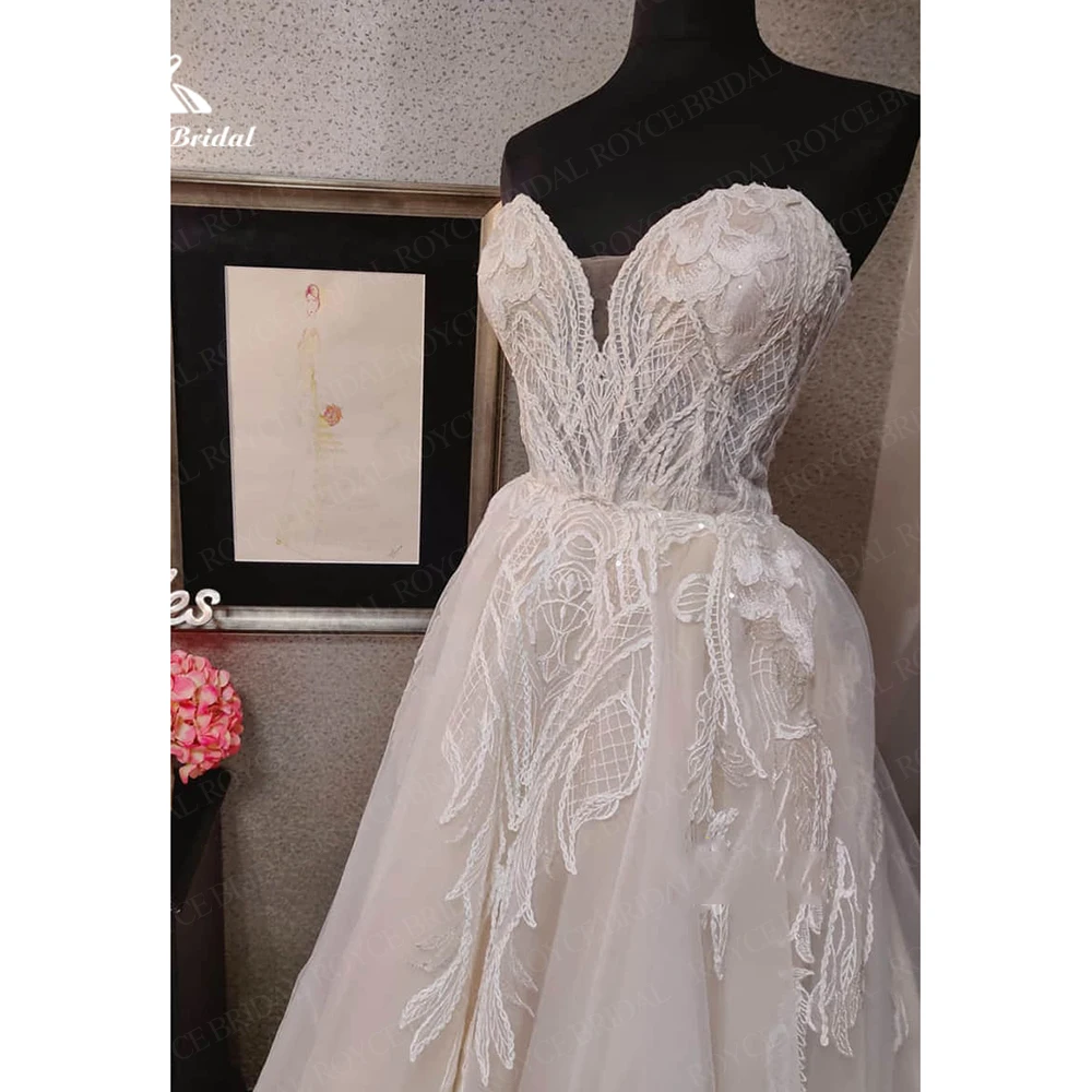 Луксозни Дантелени сватбени рокли в стил сладък бохо с аппликацией в цветенце, без ръкави, Vestido Blanco Boda, с копчета отзад, сватбени рокли в гражданското стил