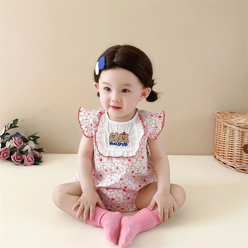 Лятото на Корейското боди за новородени, дрехи с цветен модел, гащеризон за новородени момичета, модерен гащеризон с цветове, с дълъг ръкав