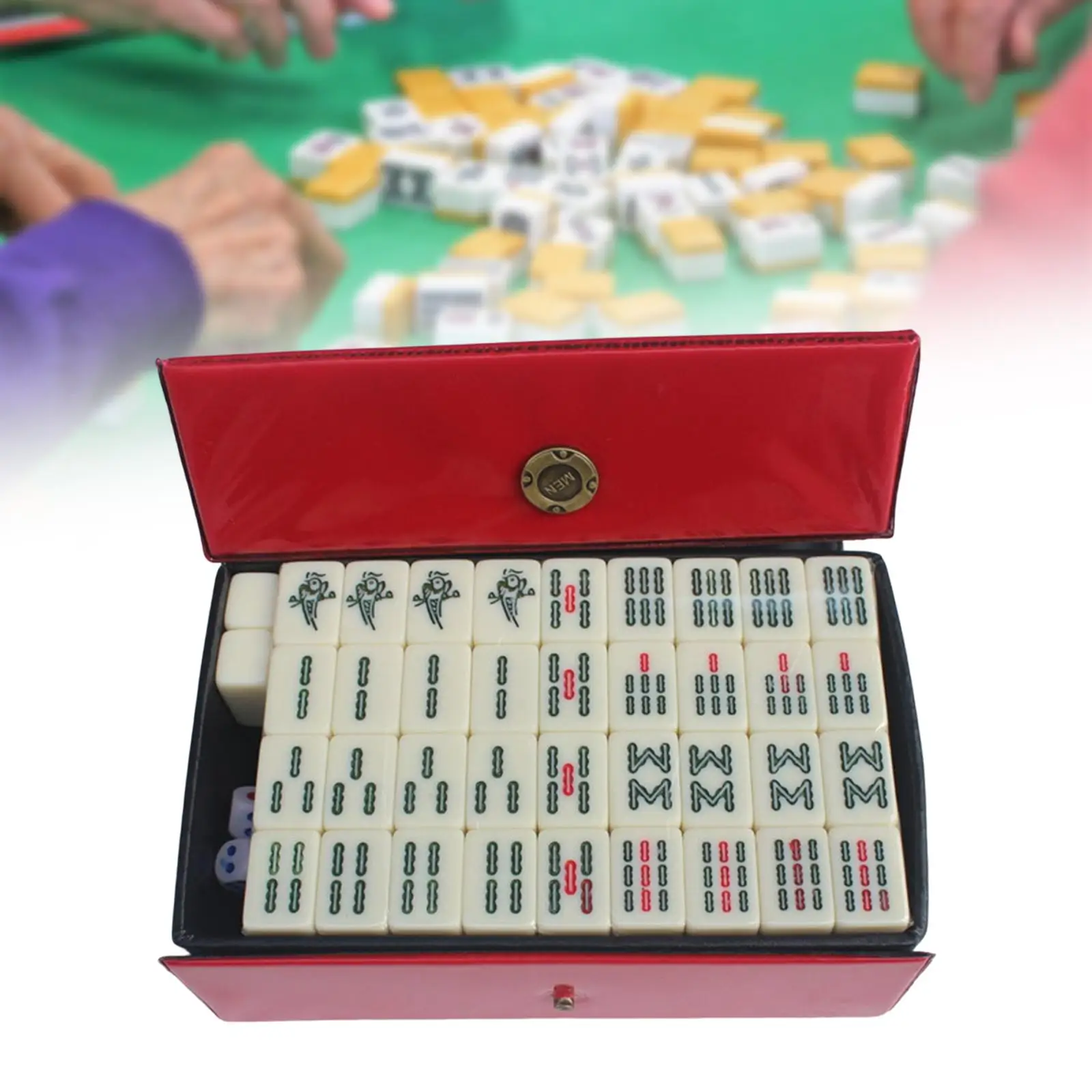 Малък преносим комплект за китайски махджонг игра mahjong с кутия за съхранение на Традиционната за семейна игра 144 Плочки mahjong