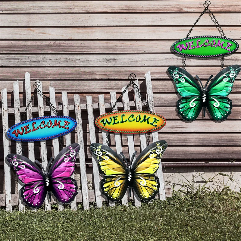 Метална Пеперуда, Добре дошли Знак, Окачен Орнамент Боядисани Пеперуда, монтиран на стената арт Декор за Дома, Градината, Двора MUMR999