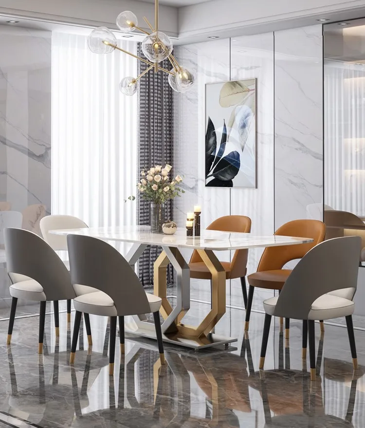 Модерен, минималистичен и луксозен стил, висок клас италиански мрамор правоъгълна маса за хранене за домашно размер