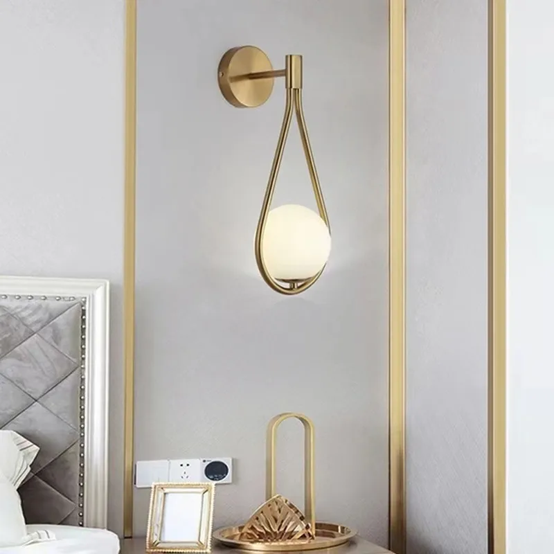Модерни led осветление стена, метална лампа за дневна, модерен, скандинавски нощни стъклен монтиран на стената лампа, украса спални, осветление
