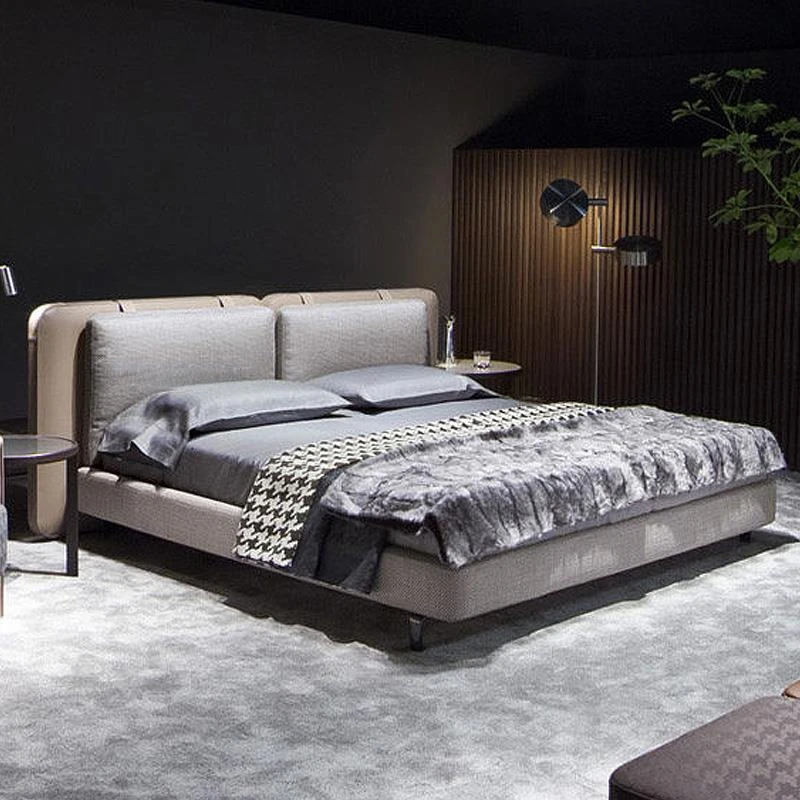 Модерни мебели за спалня, кожена легло в скандинавски стил с матрак, размер King / Queen Size с място за съхранение, минималистичная обзавеждане двойно легло