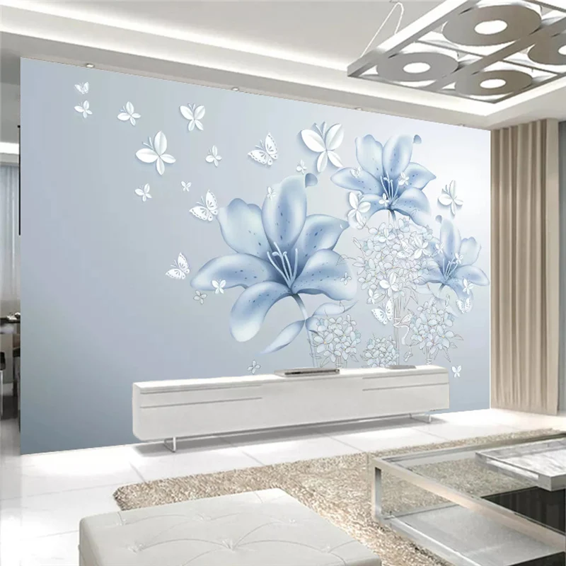 Модерни прости 3D стерео сини цветя, фотообои, тапети за хол, спалня, стенни живопис, Начало декор, тапети