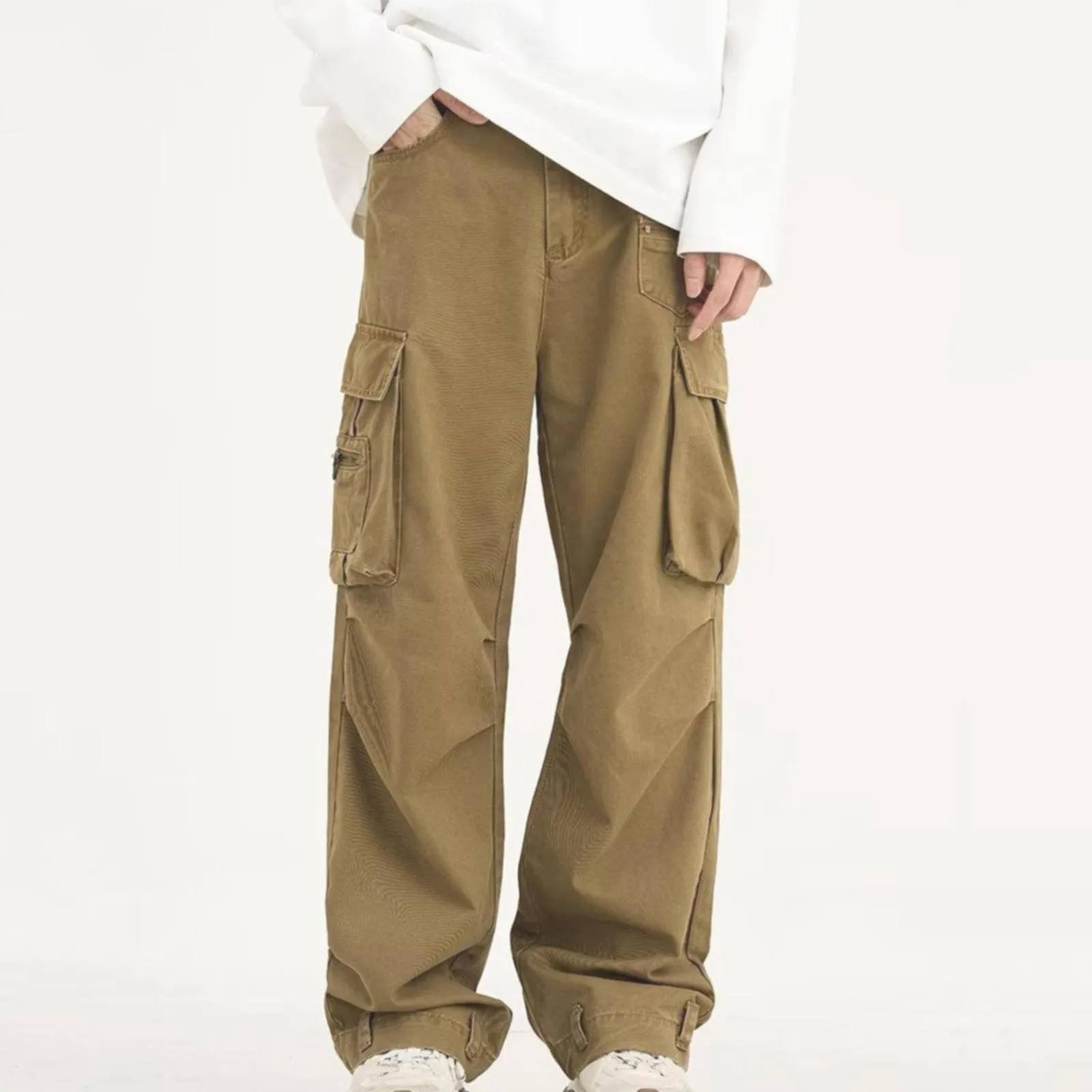 Мъжки панталони-карго с ниска талия и джобове, нови улични свободни мъжки панталони-с карго джобове, панталони-карго свободно намаляване за мъже, работно момче с пайети