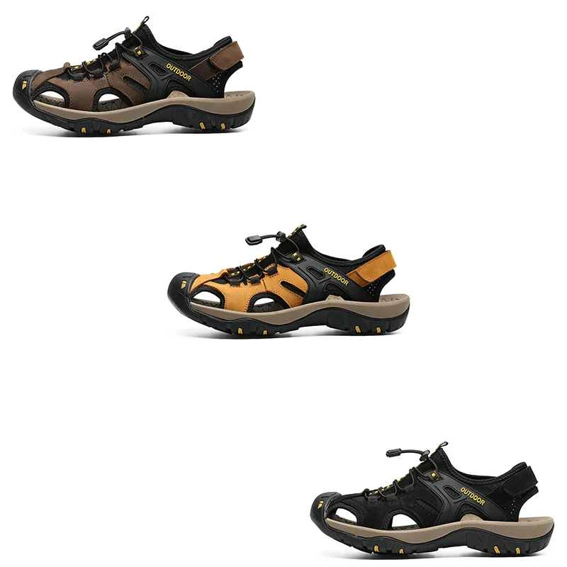 Мъжки сандали Leahter 2023, летни сандали за мъже, улични плажни сандали за мъже, сандали от естествена кожа в голям размер, за момчета, Безплатна Доставка