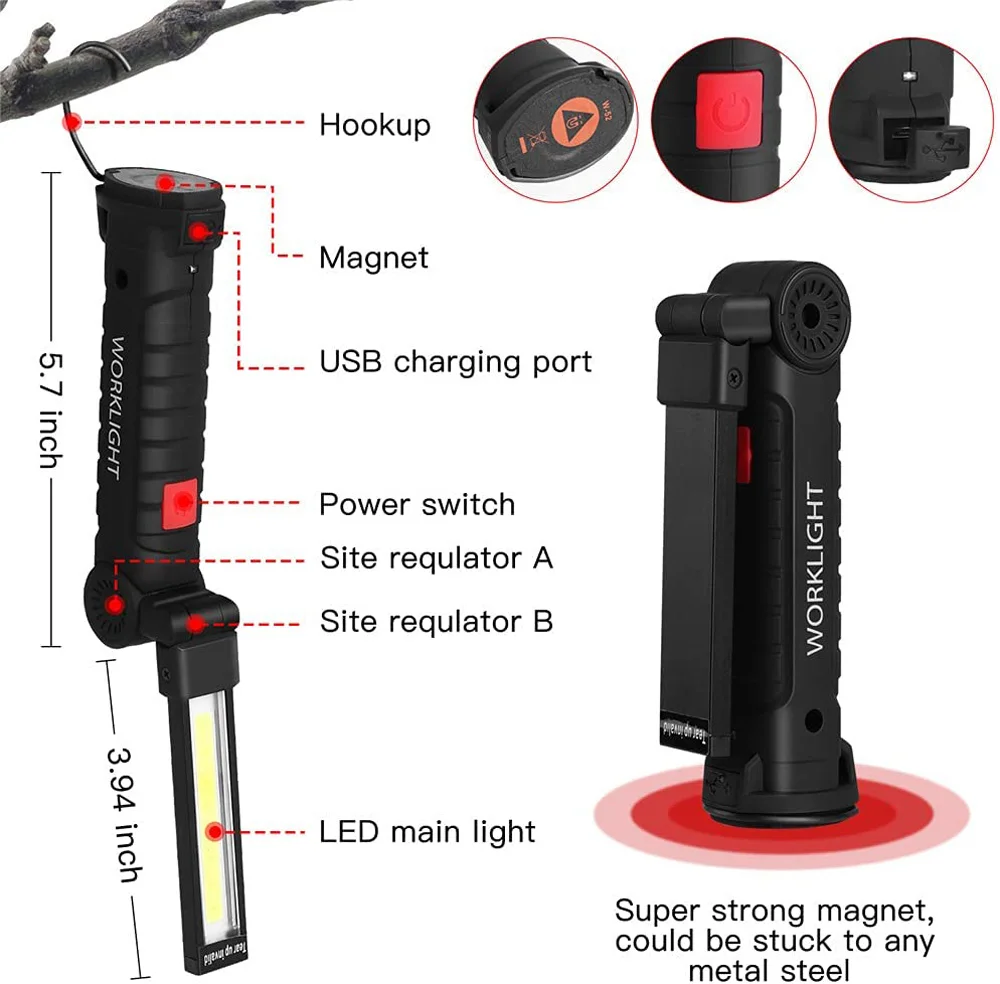 Нов Преносим COB Led Фенерче USB Акумулаторна батерия с Работно Лампа Магнитен Lanterna Окачен Лампа с Вградена Батерия, Къмпинг Факел