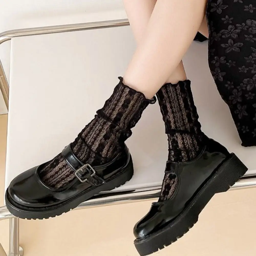 Нови Летни отворени красиви дантелени Чорапи цветенце, елегантни дамски мрежести тънки прозрачни Чорапи с къдри