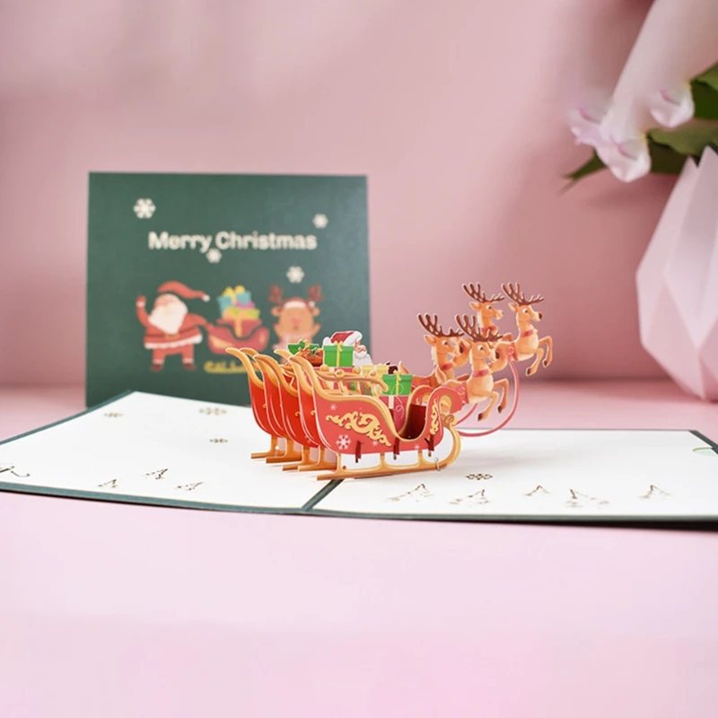 Поздравителна картичка весела Коледа, 3D всплывающая картичка с плик Коледна картичка Дядо Коледа