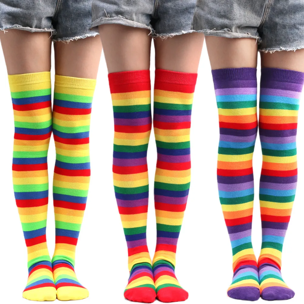 Преливащи се цветове чорапи за жените, за жените, за момичета, Дълги чорапи до бедрото, над коляното, шарени ЛГБТ памучни чорапи, Cosplay 2023, Нова мода