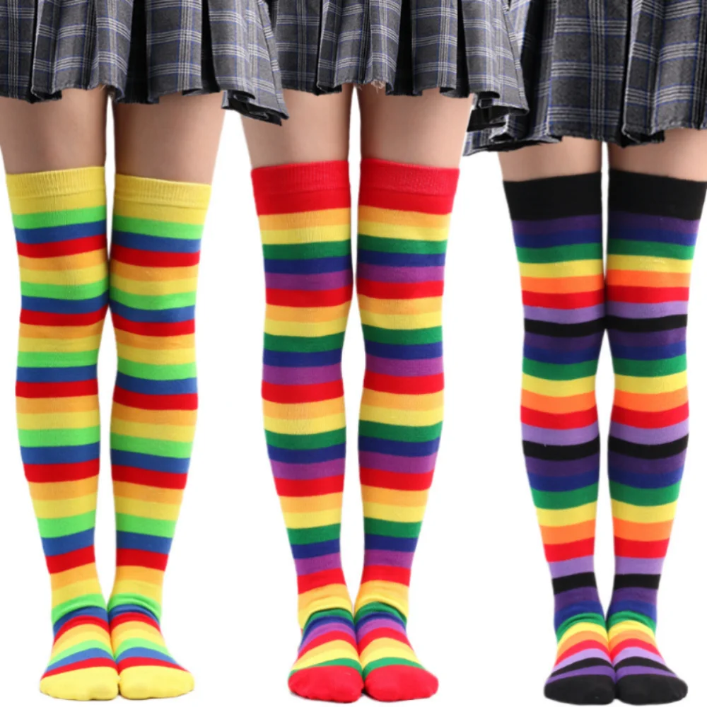 Преливащи се цветове чорапи за жените, за жените, за момичета, Дълги чорапи до бедрото, над коляното, шарени ЛГБТ памучни чорапи, Cosplay 2023, Нова мода