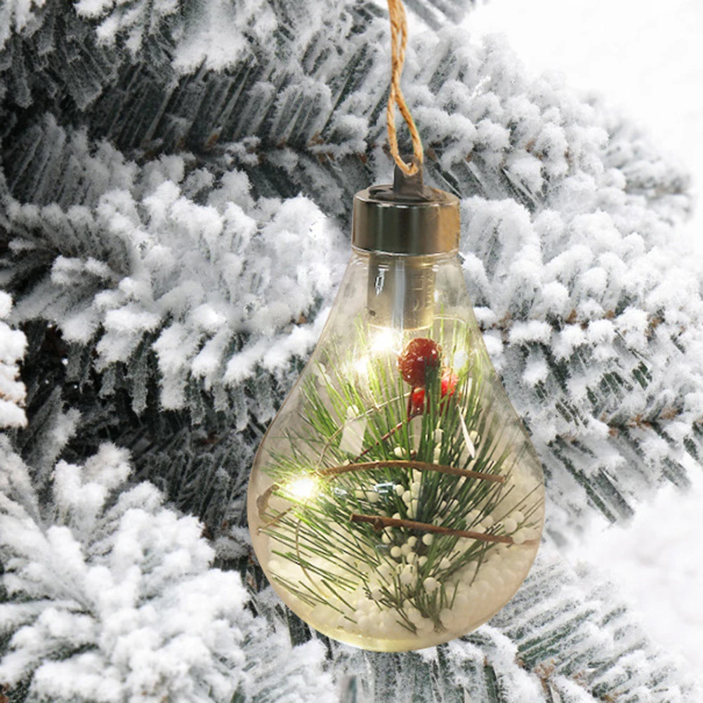 Прозрачни висящи топки с орнаменти, led коледни топки, с имитация на електрическата крушка, висулка във формата на елхи за декор на Коледно парти