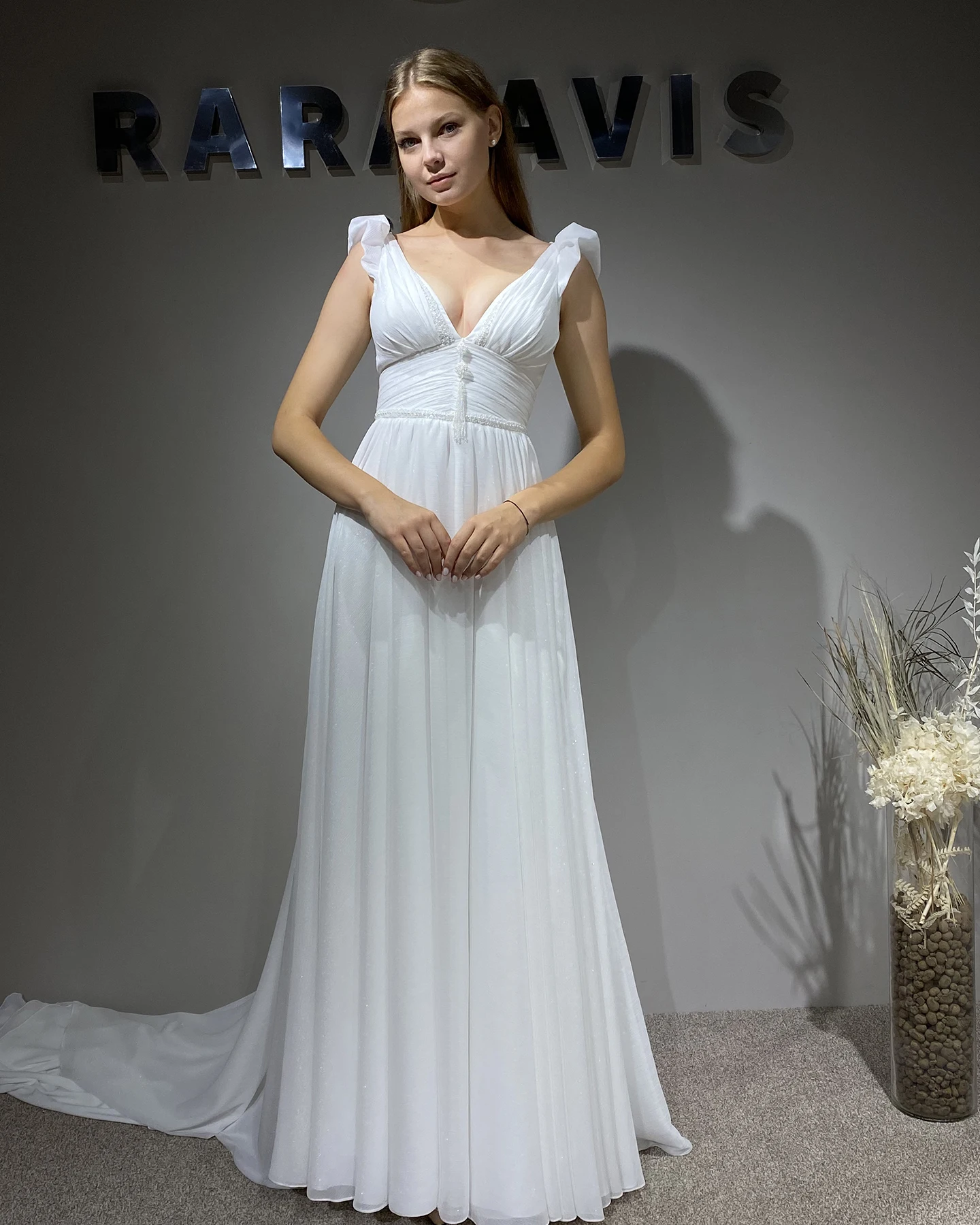 Прости шифоновые булчинска рокля с V-образно деколте в стил бохо, плажни, трапецовидна форма, сватбени рокли с влак, вечерна рокля за младоженци 2023, Vestido De Noiva