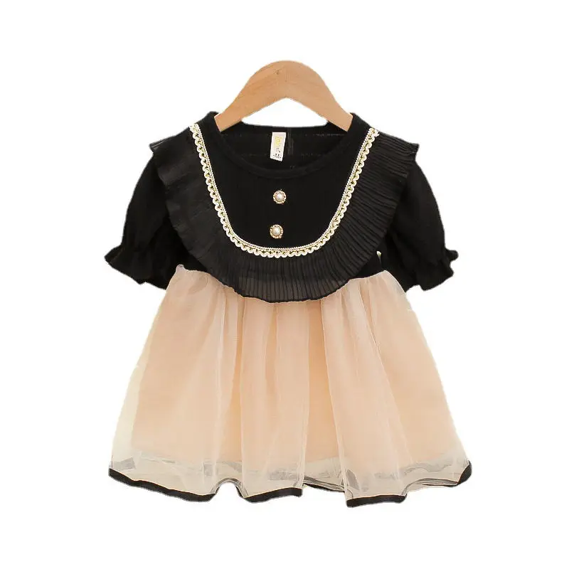 Рокля за момичета, Ново детско принцеса рокля Ципао, Лятно дантелено сетчатое рокля с къс ръкав за момичета 1-4 години