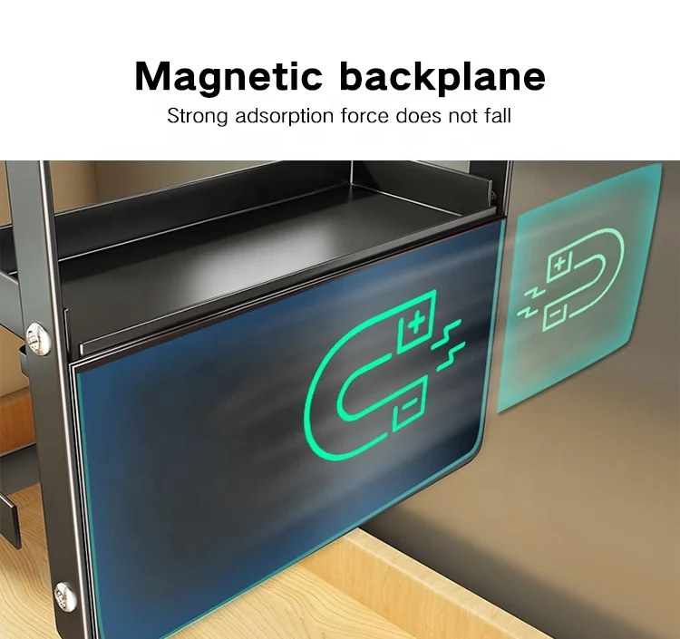 Сложете метален черен сгъваем багажник за съхранение Хладилник, готварска магнитна поставка за подправки