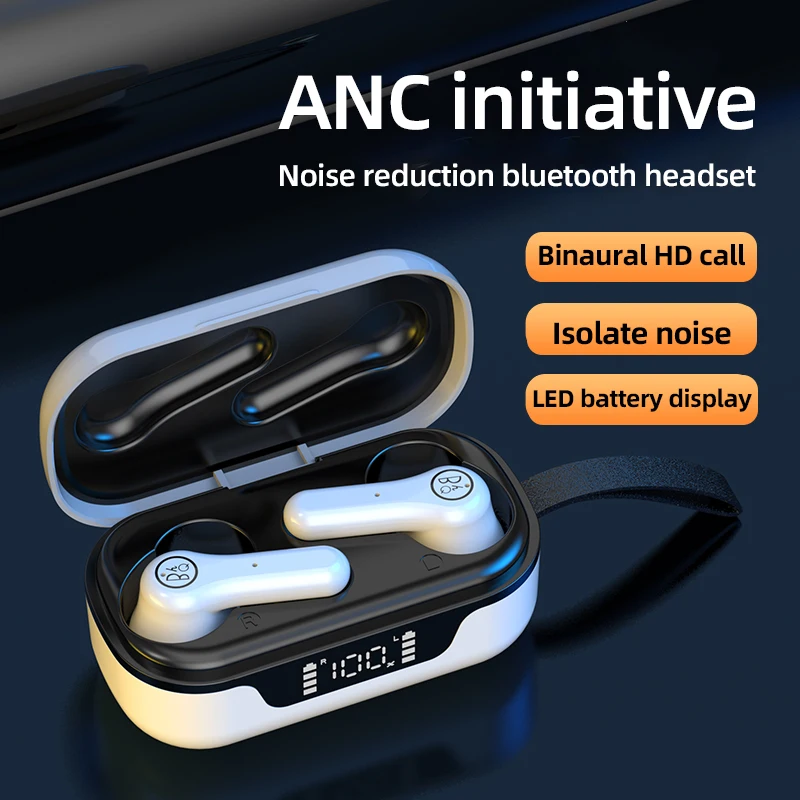 Слушалки с активно шумопотискане Bluetooth 5.1 с led дисплей хранене, безжични слушалки, стерео слушалки, спортни слушалки 