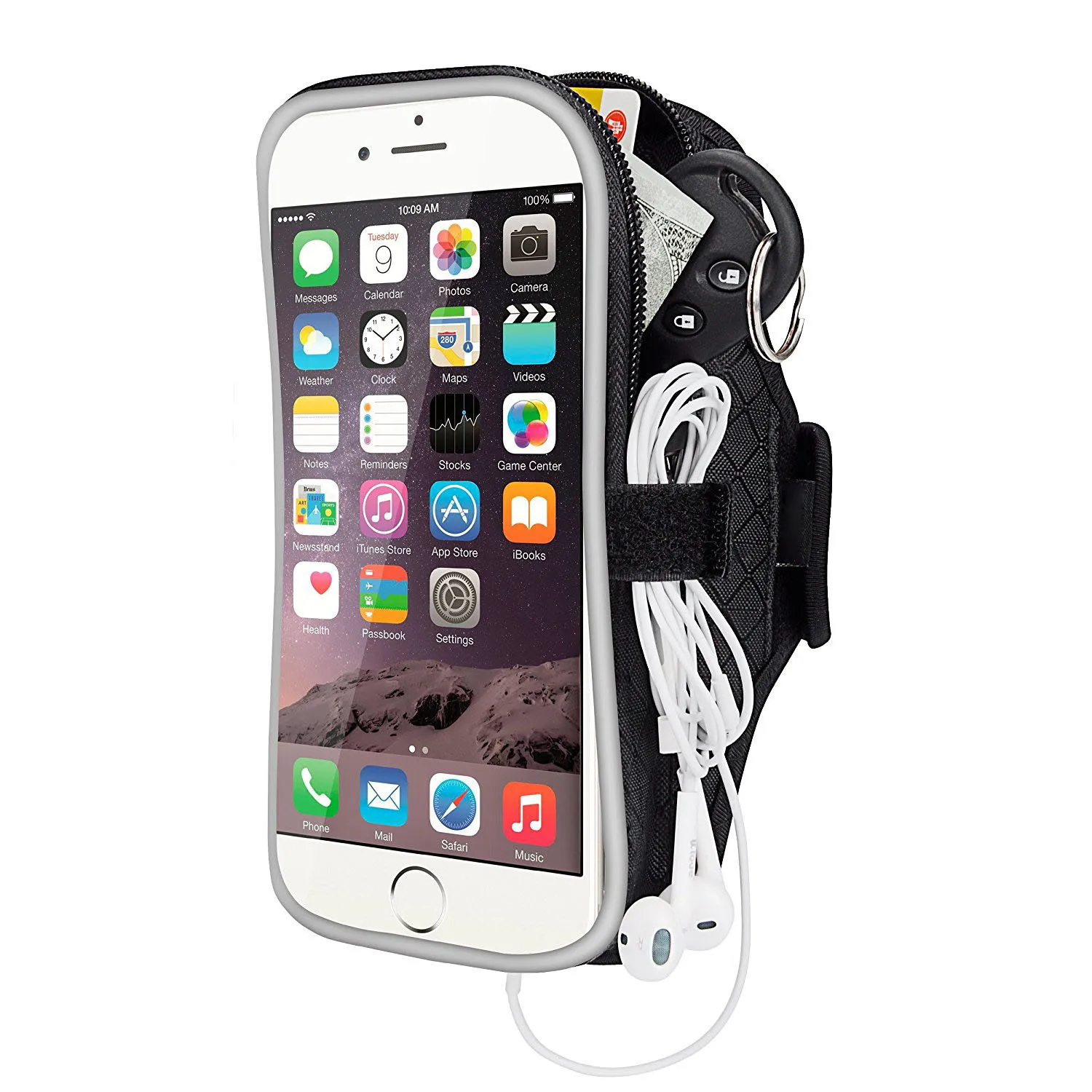 Спортна чанта за джогинг Fonoun, пролетно дишаща Чанта за слушалки с Голям капацитет с двоен жак за слушалки, Светоотражающая повърхност, Сензорен екран FNA097