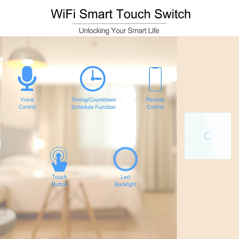 Стенен Интелигентен Сензорен Прекъсвач Стандарт на ЕС 1 2 3 Банда Умен Дом Wifi Ключ за Осветление Smart Touch Електрически Ключове RF 433 Mhz