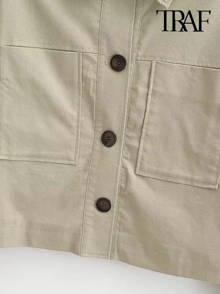 ТРАФИКА на Дамска мода с джоб, бельо яке оверсайз, палта, реколта дамски връхни дрехи копчета и дълъг ръкав, шик върховете