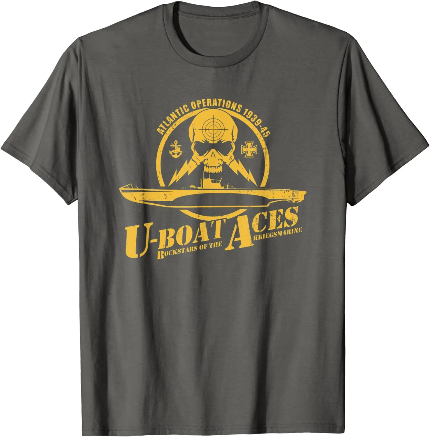 Тениска U-boat времето на Втората световна война - Тениска Uboat Aces (distressed) от 100% памук кръгло деколте, лятна ежедневната мъжка тениска с къс ръкав, Размер S-3XL