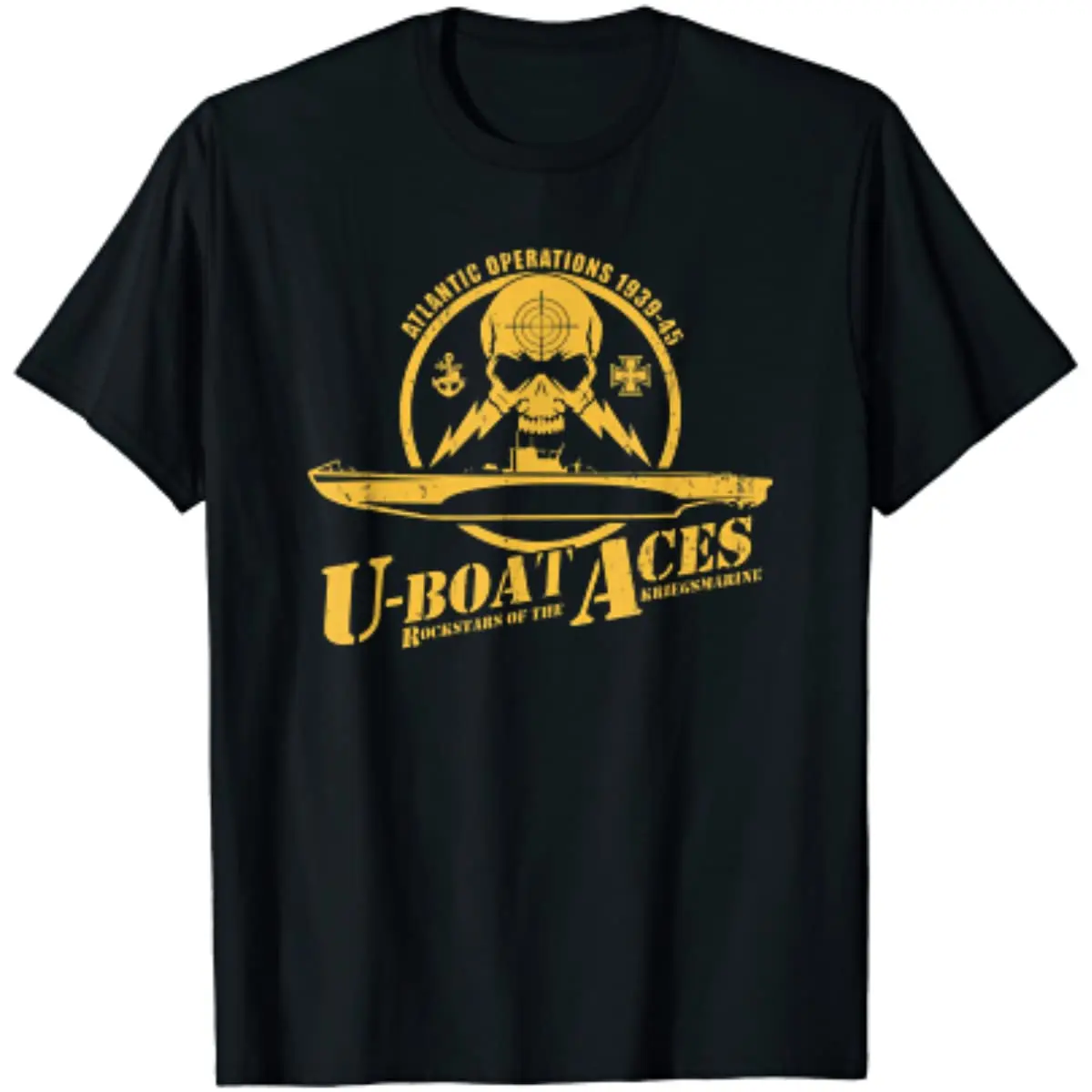 Тениска U-boat времето на Втората световна война - Тениска Uboat Aces (distressed) от 100% памук кръгло деколте, лятна ежедневната мъжка тениска с къс ръкав, Размер S-3XL