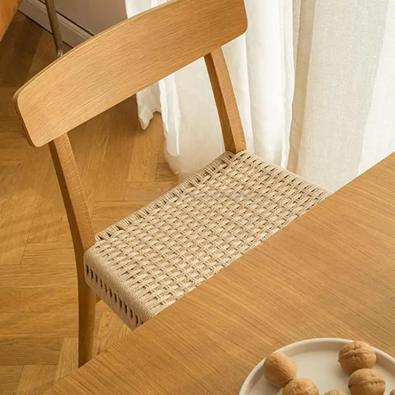 Трапезария стол от масивна дървесина, изтъкан от въже, за домашна чаена стая, тъкани маса за хранене с облегалка в ретро японски стил за кафене