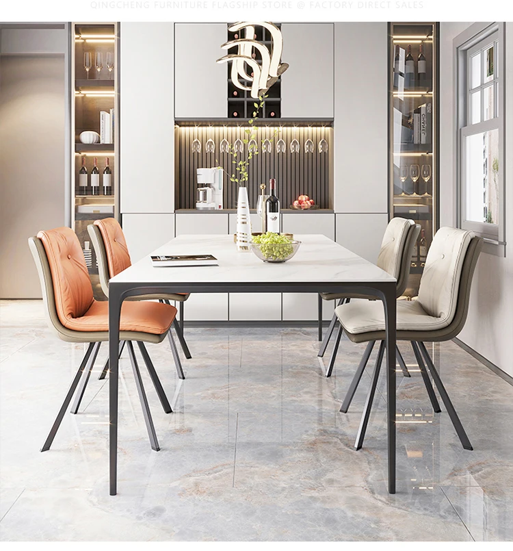 Трапезна маса от ярка плоча, модерен лесен домакински малък правоъгълен италиански лампа, луксозна комбинация на бюрото и стола