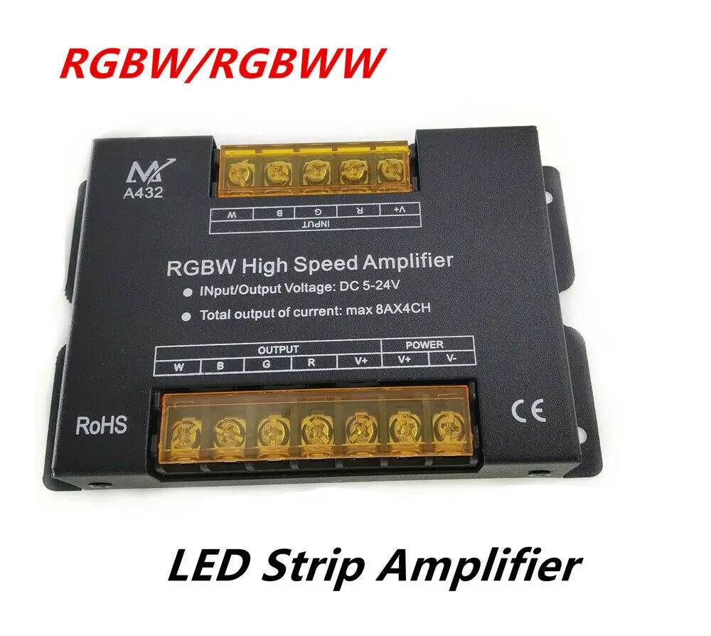 Усилвател led лента 5-24 В 8A * 4CH висока скорост с голям шок за RGBW/RGBWW Light