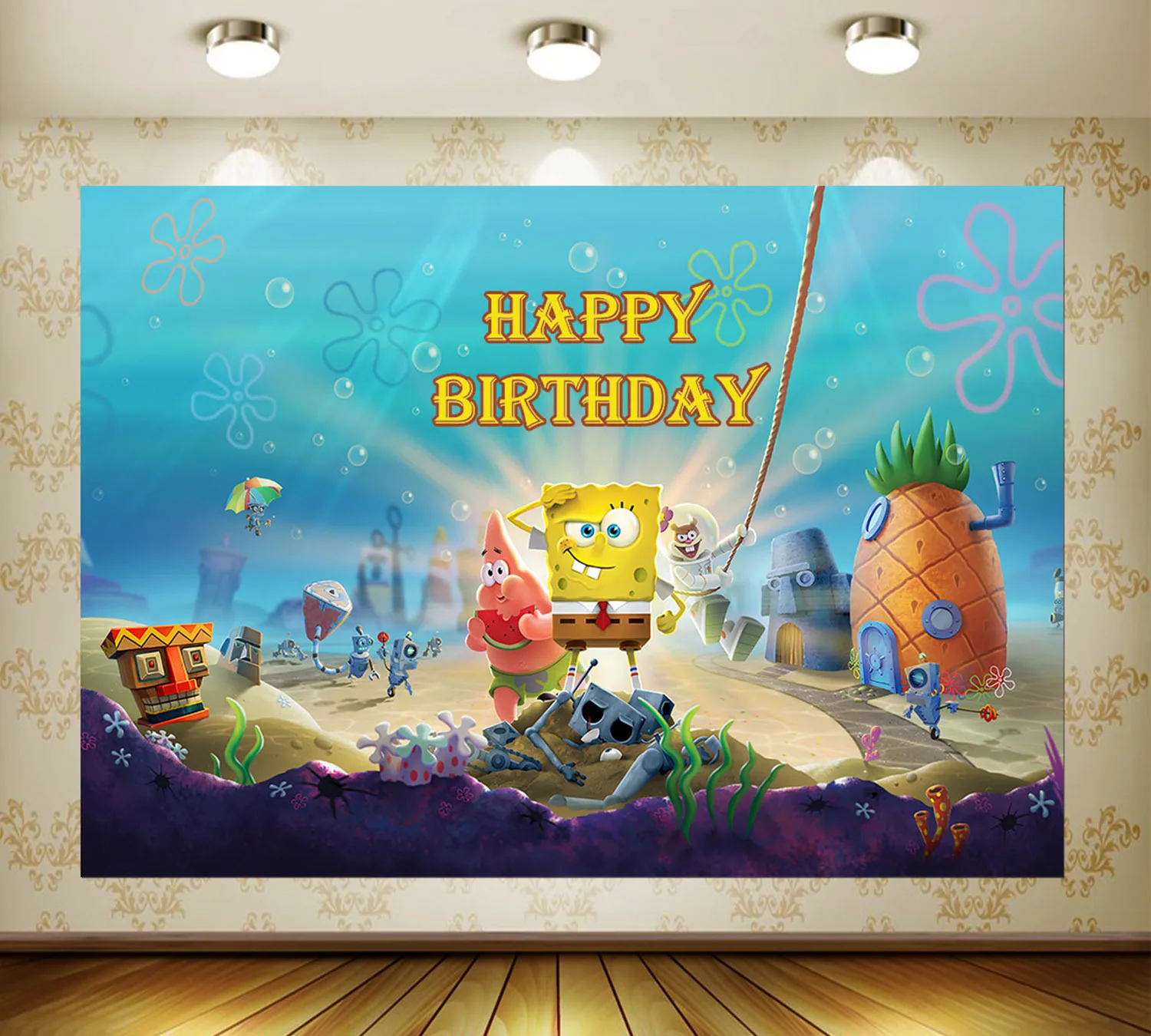 Фон Спондж Боб, фотография морска звезда, монтиран на стената фон, Покривката за рожден ден, Декорация на партита, банер за душата на детето си, е детска играчка,
