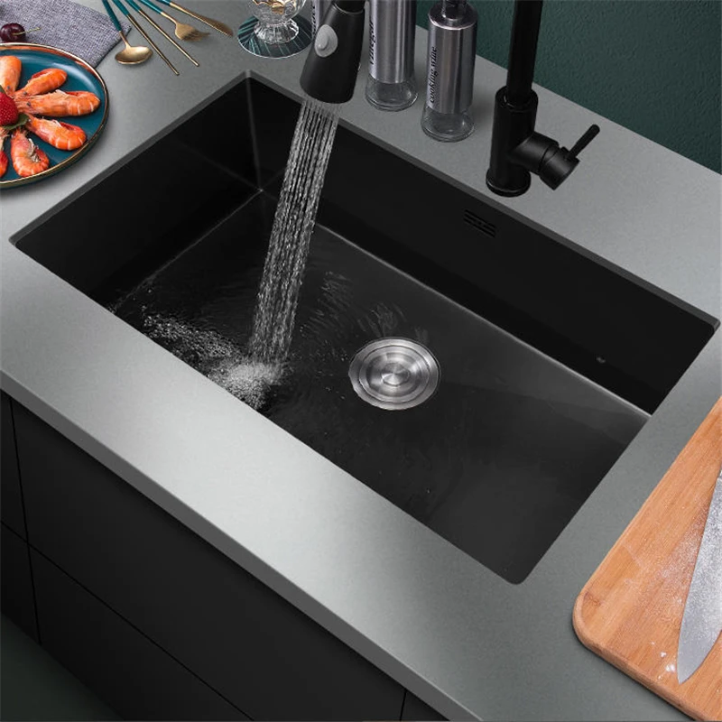 Черен Нано-мивка с една кухненска мивка, творчески комплект за източване на мивки от неръждаема стомана, мивка за дома, кухненски уреди за ръчна работа