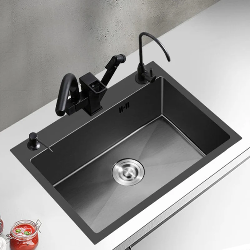 Черен Нано-мивка с една кухненска мивка, творчески комплект за източване на мивки от неръждаема стомана, мивка за дома, кухненски уреди за ръчна работа