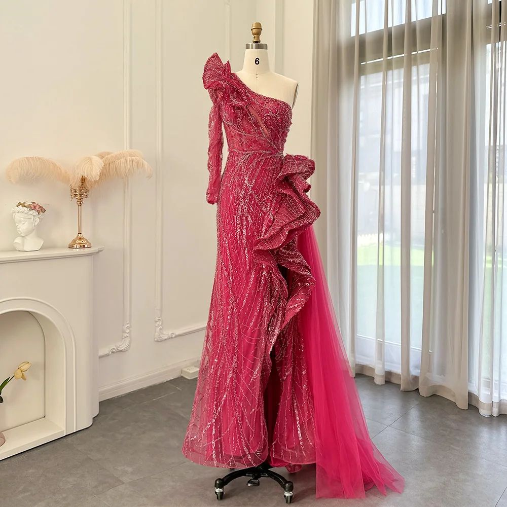 Шарън Каза, обичка на едното рамо, луксозни вечерни рокли от Дубай 2023, арабско вечерна рокля Русалка с цепка отстрани за сватба SS360