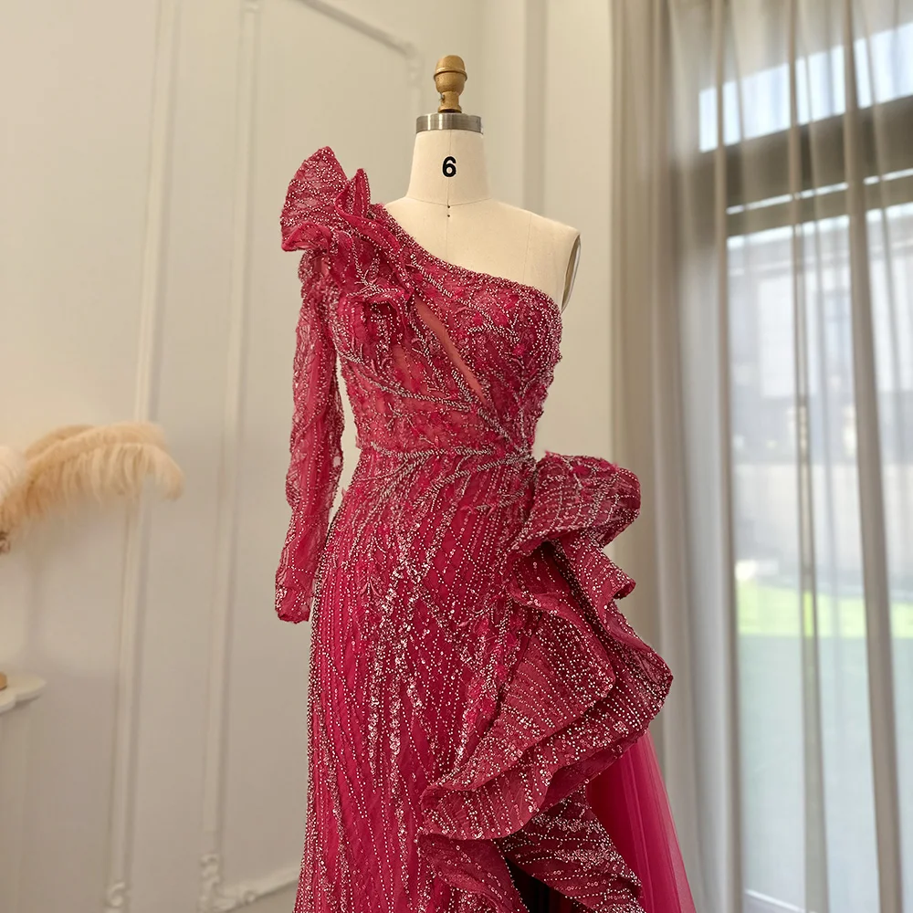 Шарън Каза, обичка на едното рамо, луксозни вечерни рокли от Дубай 2023, арабско вечерна рокля Русалка с цепка отстрани за сватба SS360