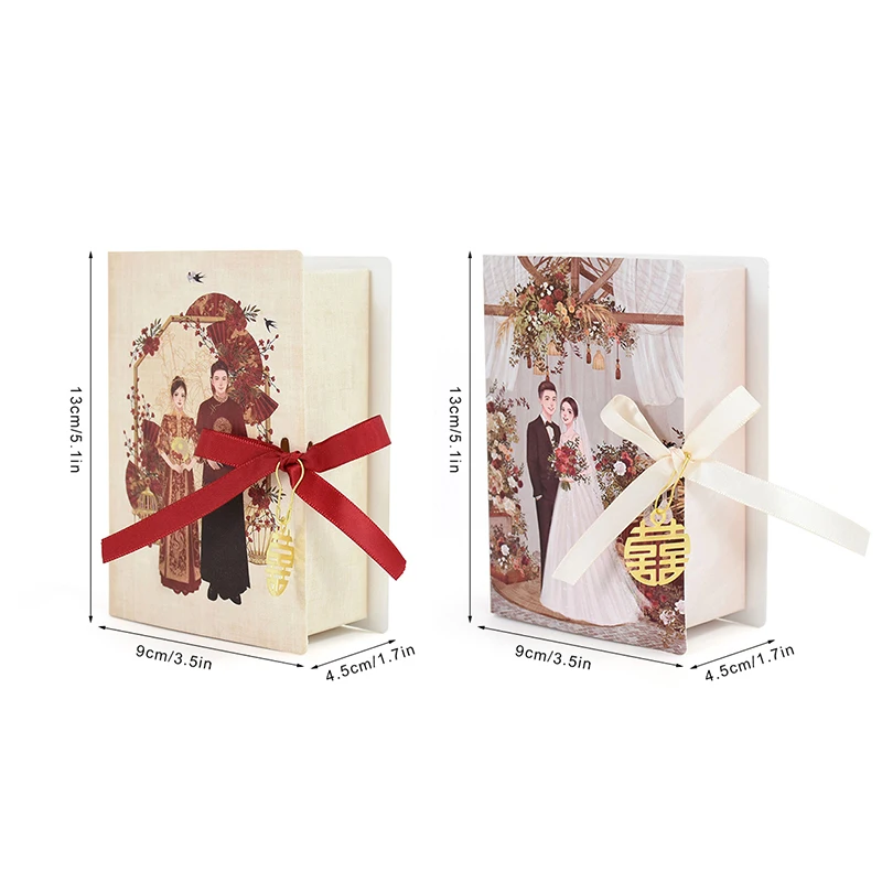 кутия за сватбени подаръци в китайски стил, ретро-портретно форма, Червена Хартиена Кутия за опаковане на бонбони и Шоколад, Аксесоари за украса на Сватбени партита