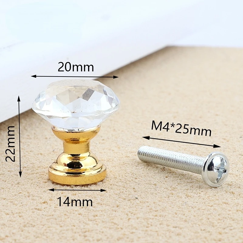 малка дръжка от кристал 20/25 мм, рамка за захващане дръжка със златен диамант, чекмеджето на шкафа, кръгла дръжка, с един отвор