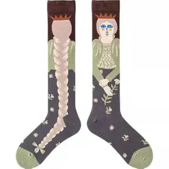 1 Чифт женски модерен есенно-зимни чорапи с абстрактно принтом във френски стил Ins, персонални разнообразни декоративни чорапи
