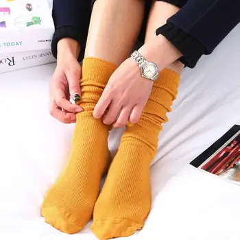 1 Чифт женски чорапи, свободни памучни чорапи със средна дължина, обикновена модерни ежедневни дамски чорапи, чорапи дишащи