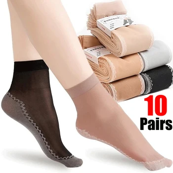 10 чифта Пролетно-лятната женски меки чорапи, ежедневни нескользящие снаждане на дъното, модни прозрачни дамски дишащи тънки копринени чорапи за момичета
