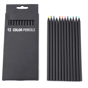 12 бр., Нова висококачествена опаковка за моливи, 12 цвята, цветни моливи Kawaii School, черни дървени моливи Бърза доставка