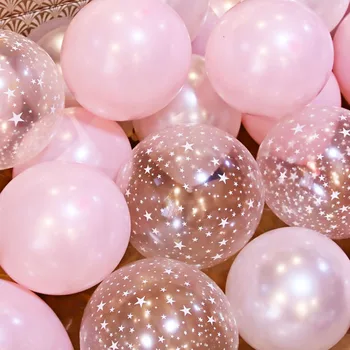 12шт 12-инчови Розови латексови балони Прозрачни Балони честит Рожден Ден, Ясни Звезди, Дебел Балон, Декор за парти, Globos