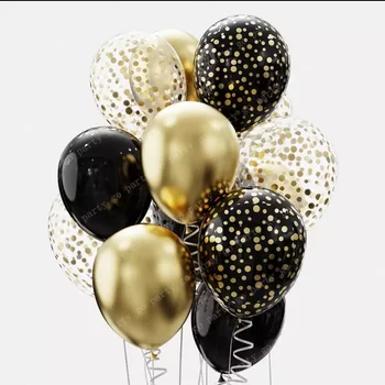 12шт 12-цолови черни Златни латексови балони Деления гелиевые топки за възрастни и деца, Украса за Парти в чест на рождения Ден на Детски душ Стоки за дома