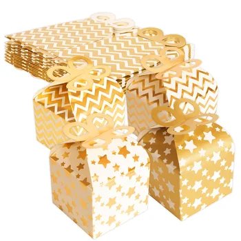12шт Хартия кутии Златна фолио Звездна вълна от Кутия за бисквити Сватба Рожден Ден на Коледно парти Подарък Бонбони Торта за Десерт Опаковка Кутии Пакети Микс