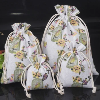 1бр ретро бельо памучен чанта с красиви щампи, носене на съвсем малък, Козметични сватбени подаръчни торбички за опаковане на бонбони, бижута, чанта за съхранение на ключове