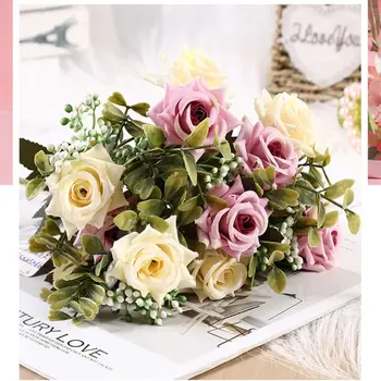 2 бр. Цвете Изкуствена роза Украса на Сватбен декор Букет от Нежен за всекидневна Сам Art