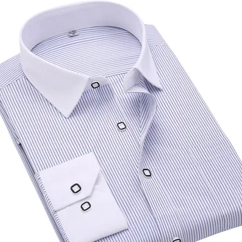 2018 Брандираната мъжка риза на райета, бизнес официалната риза, мъжки ризи с дълъг ръкав, плюс Размера на домашна риза