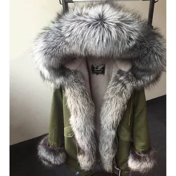 2022 Ново Дамско зимно палто с яка от естествен лисьего кожа, яке-парка с качулка, топло як парк с подплата от изкуствена кожа