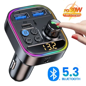 2023 Bluetooth 5,3 Авто Безжичен FM Трансмитер Радиоадаптер PD30W QC3.0 Бързо Зареждане на Автомобилен MP3 U Диск Музикален Плейър RGB Осветление