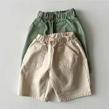 2023 Корейски летни къси панталони за малки момчета памучни обикновена шорти копчета с еластична гумена лента за кръста, тела за малки момчета, Панталони за Новородени