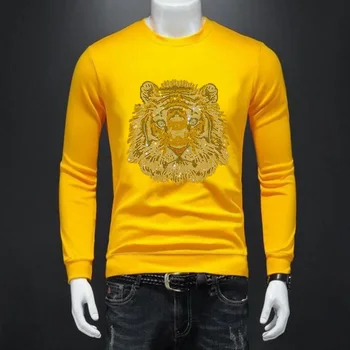 2023 Мъжки висококачествени дизайнерски тениски с кристали, маркови дизайнерски блузи 001
